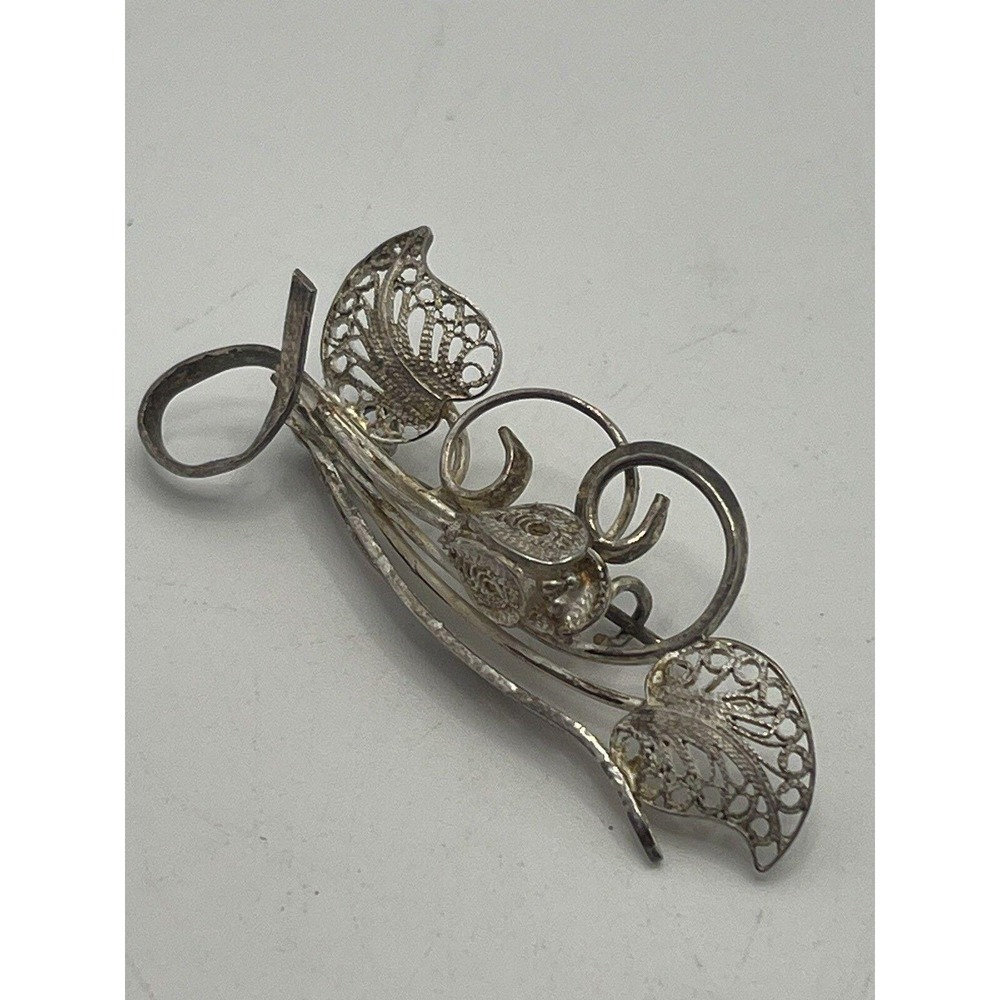 Vintage Sterling Silver Floral Filigree Pin Brooch 925